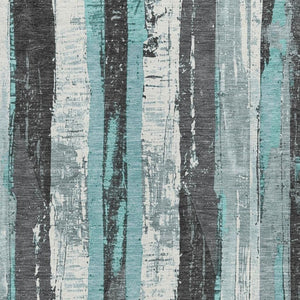 HomeRoots 5' Stylish Teal Blue and Gray Striped Washable Indoor Outdoor Area Rug for Versatile Spaces 9' X 12' 623501