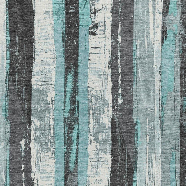 HomeRoots 5' Stylish Teal Blue and Gray Striped Washable Indoor Outdoor Area Rug for Versatile Spaces 9' X 12' 623501