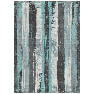HomeRoots 5' Stylish Teal Blue and Gray Striped Washable Indoor Outdoor Area Rug for Versatile Spaces 9' X 12' 623501