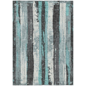 HomeRoots 5' Stylish Teal Blue and Gray Striped Washable Indoor Outdoor Area Rug for Versatile Spaces 10' X 14' 623502