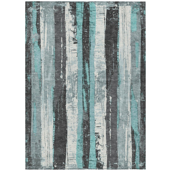 HomeRoots 5' Stylish Teal Blue and Gray Striped Washable Indoor Outdoor Area Rug for Versatile Spaces 10' X 14' 623502