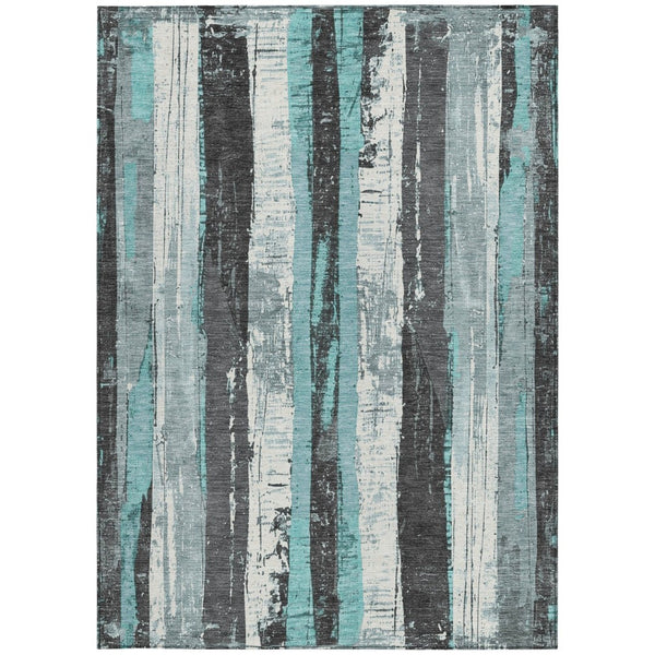 HomeRoots 5' Stylish Teal Blue and Gray Striped Washable Indoor Outdoor Area Rug for Versatile Spaces 10' X 14' 623502
