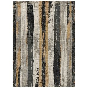 HomeRoots 5' Stylish Taupe and Gold Striped Washable Area Rug for Indoor and Outdoor High-Traffic Spaces 5' X 8' 623504