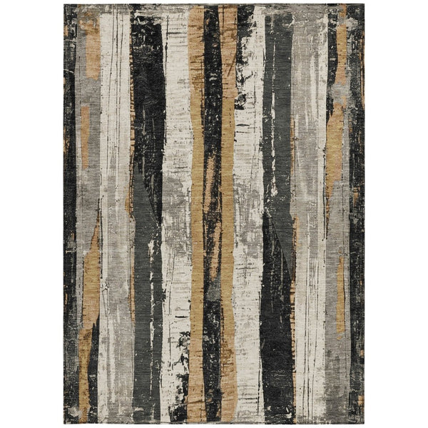 HomeRoots 5' Stylish Taupe and Gold Striped Washable Area Rug for Indoor and Outdoor High-Traffic Spaces 5' X 8' 623504
