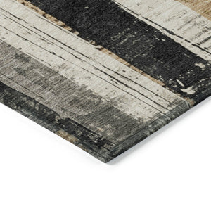 HomeRoots 5' Stylish Taupe and Gold Striped Washable Area Rug for Indoor and Outdoor High-Traffic Spaces 5' X 8' 623504
