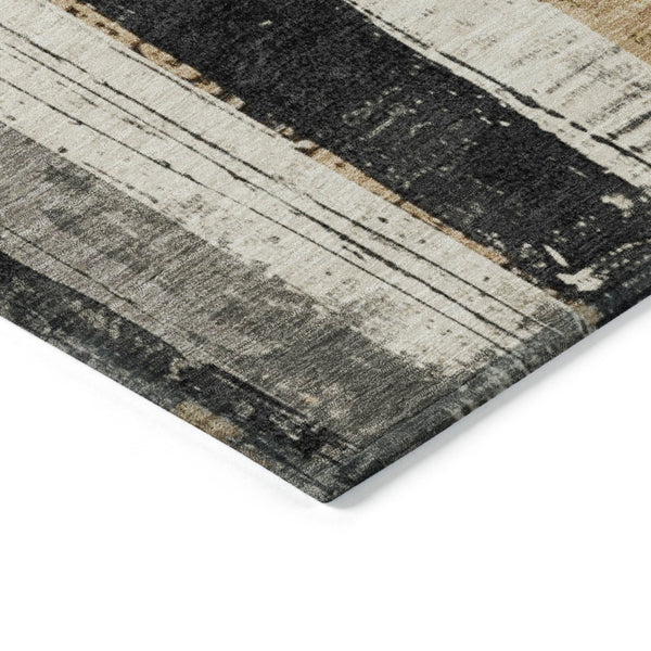 HomeRoots 5' Stylish Taupe and Gold Striped Washable Area Rug for Indoor and Outdoor High-Traffic Spaces 5' X 8' 623504
