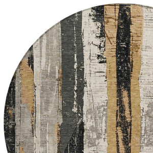 HomeRoots 5' Stylish Taupe and Gold Striped Washable Area Rug for Indoor and Outdoor High-Traffic Spaces 8' Round 623505