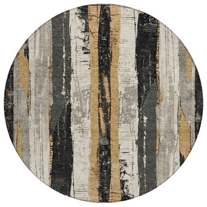 HomeRoots 5' Stylish Taupe and Gold Striped Washable Area Rug for Indoor and Outdoor High-Traffic Spaces 8' Round 623505