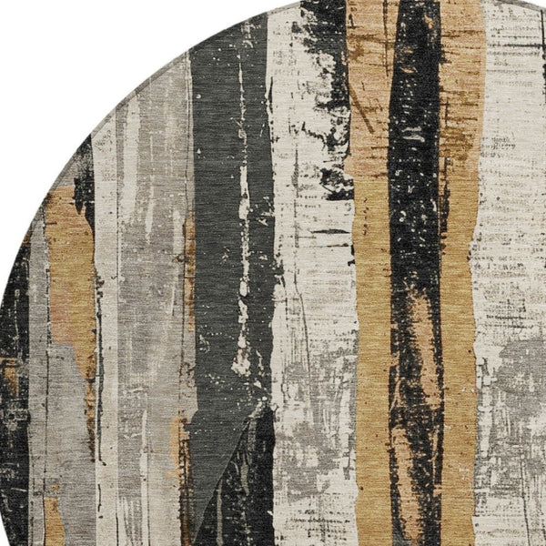 HomeRoots 5' Stylish Taupe and Gold Striped Washable Area Rug for Indoor and Outdoor High-Traffic Spaces 8' Round 623505