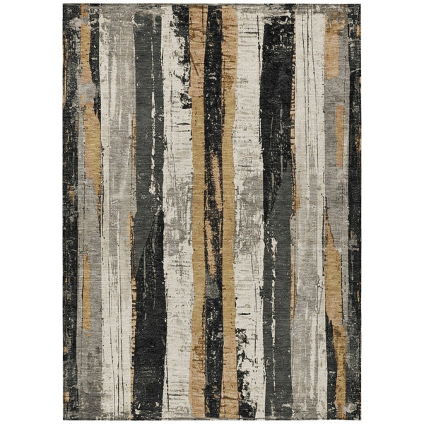 HomeRoots 5' Stylish Taupe and Gold Striped Washable Area Rug for Indoor and Outdoor High-Traffic Spaces 9' X 12' 623507