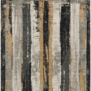 HomeRoots 5' Stylish Taupe and Gold Striped Washable Area Rug for Indoor and Outdoor High-Traffic Spaces 10' X 14' 623508