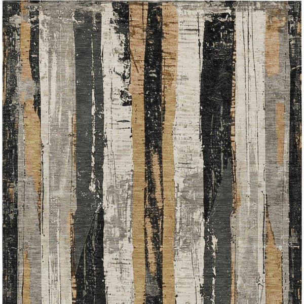 HomeRoots 5' Stylish Taupe and Gold Striped Washable Area Rug for Indoor and Outdoor High-Traffic Spaces 10' X 14' 623508