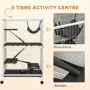 English Elm Pawhut Five Tier Ferret Chinchilla Habitat Steel Wire Enclosure with Hammock Rolling Base W2225P173730