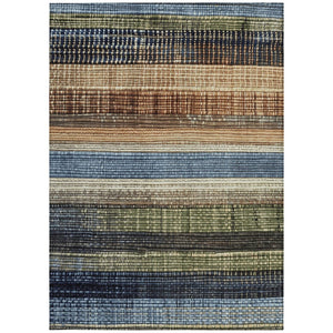 HomeRoots 5' Blue and Brown Striped Washable Area Rug for Indoor and Outdoor Durability and Style 5' X 8' 623516