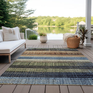 HomeRoots 5' Blue and Brown Striped Washable Area Rug for Indoor and Outdoor Durability and Style 5' X 8' 623516