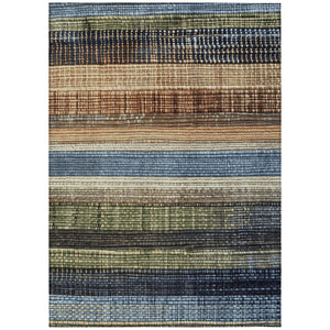 HomeRoots 5' Blue and Brown Striped Washable Area Rug for Indoor and Outdoor Durability and Style 5' X 8' 623516