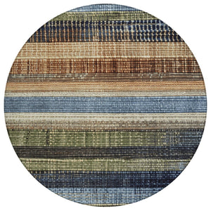 HomeRoots 5' Blue and Brown Striped Washable Area Rug for Indoor and Outdoor Durability and Style 8' Round 623517