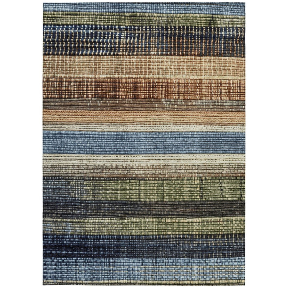 HomeRoots 5' Blue and Brown Striped Washable Area Rug for Indoor and Outdoor Durability and Style 9' X 12' 623519