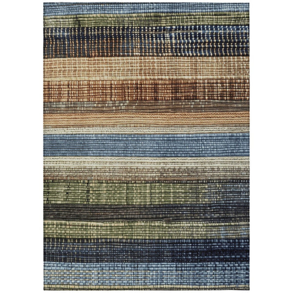 HomeRoots 5' Blue and Brown Striped Washable Area Rug for Indoor and Outdoor Durability and Style 9' X 12' 623519