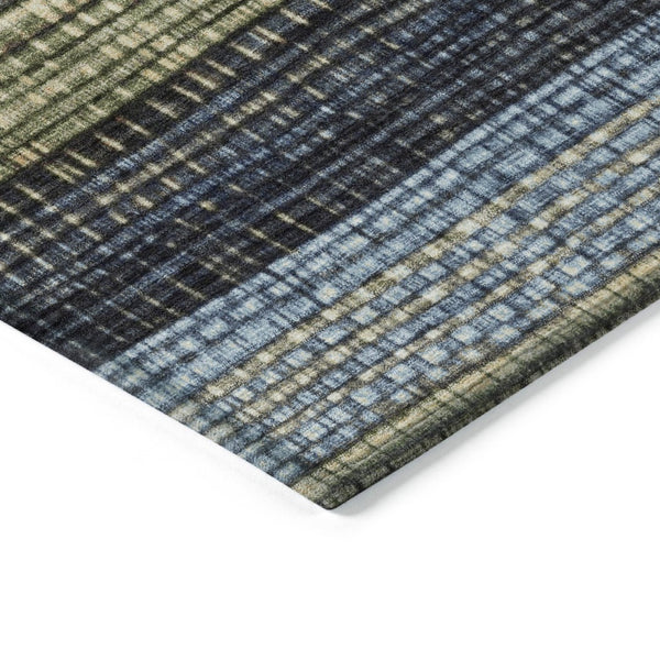 HomeRoots 5' Blue and Brown Striped Washable Area Rug for Indoor and Outdoor Durability and Style 9' X 12' 623519