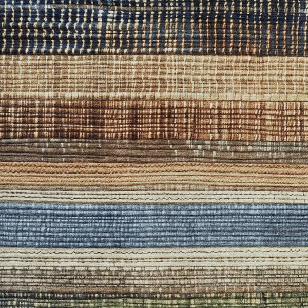 HomeRoots 5' Blue and Brown Striped Washable Area Rug for Indoor and Outdoor Durability and Style 9' X 12' 623519