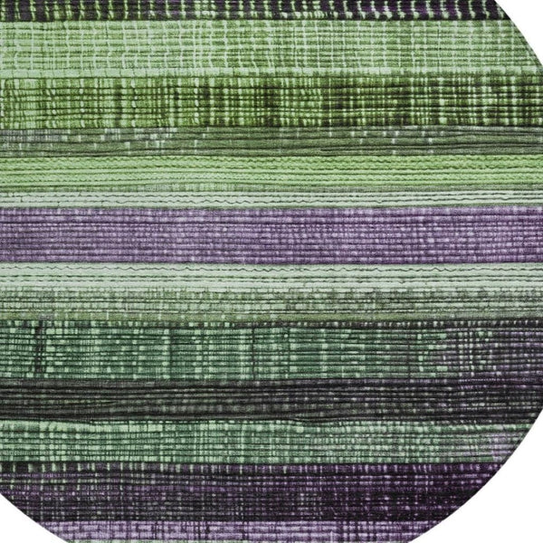 HomeRoots 5' Striped Purple and Green Area Rug for Indoor and Outdoor Use – Durable, Washable, Versatile Design 8' Round 623523