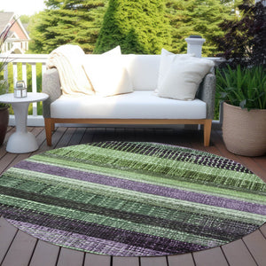 HomeRoots 5' Striped Purple and Green Area Rug for Indoor and Outdoor Use – Durable, Washable, Versatile Design 8' Round 623523
