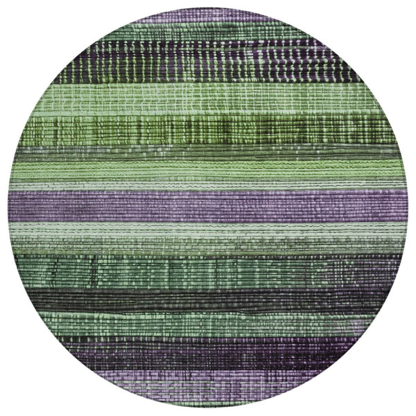 HomeRoots 5' Striped Purple and Green Area Rug for Indoor and Outdoor Use – Durable, Washable, Versatile Design 8' Round 623523