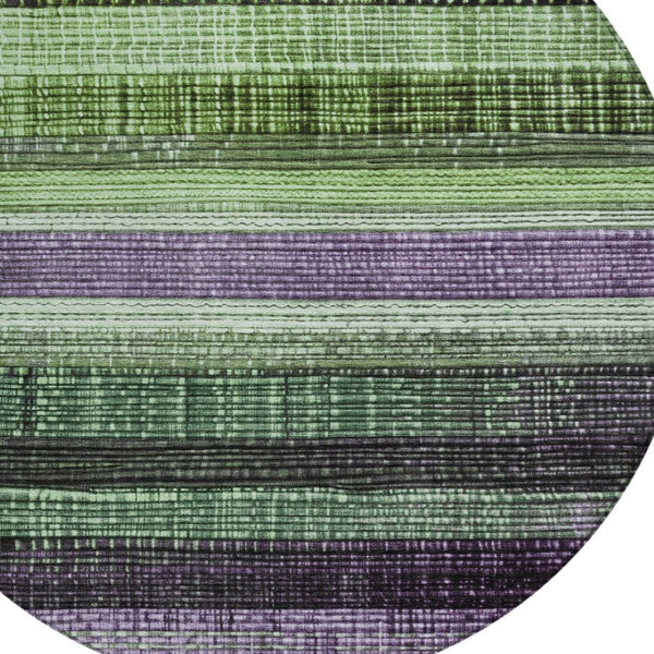 HomeRoots 5' Striped Purple and Green Area Rug for Indoor and Outdoor Use – Durable, Washable, Versatile Design 8' Round 623523