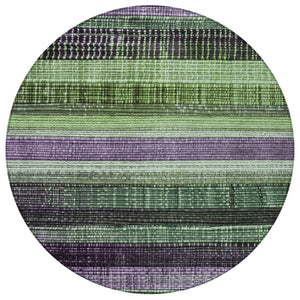 HomeRoots 5' Striped Purple and Green Area Rug for Indoor and Outdoor Use – Durable, Washable, Versatile Design 8' Round 623523