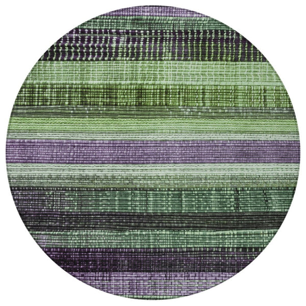 HomeRoots 5' Striped Purple and Green Area Rug for Indoor and Outdoor Use – Durable, Washable, Versatile Design 8' Round 623523