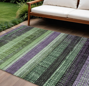 HomeRoots 5' Striped Purple and Green Area Rug for Indoor and Outdoor Use – Durable, Washable, Versatile Design 10' X 14' 623526