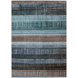 HomeRoots 5' Durable Teal Blue and Brown Striped Area Rug - Washable, Stylish Design for Indoor and Outdoor Use 5' X 8' 623528