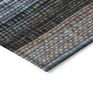 HomeRoots 5' Durable Teal Blue and Brown Striped Area Rug - Washable, Stylish Design for Indoor and Outdoor Use 5' X 8' 623528