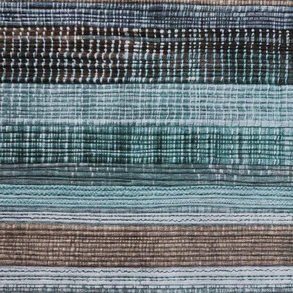HomeRoots 5' Durable Teal Blue and Brown Striped Area Rug - Washable, Stylish Design for Indoor and Outdoor Use 5' X 8' 623528