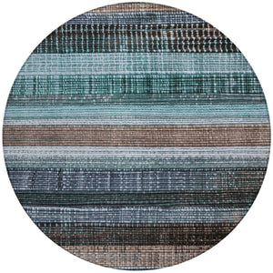 HomeRoots 5' Durable Teal Blue and Brown Striped Area Rug - Washable, Stylish Design for Indoor and Outdoor Use 8' Round 623529