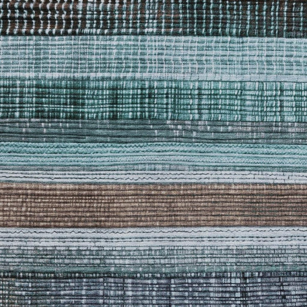 HomeRoots 5' Durable Teal Blue and Brown Striped Area Rug - Washable, Stylish Design for Indoor and Outdoor Use 8' X 10' 623530