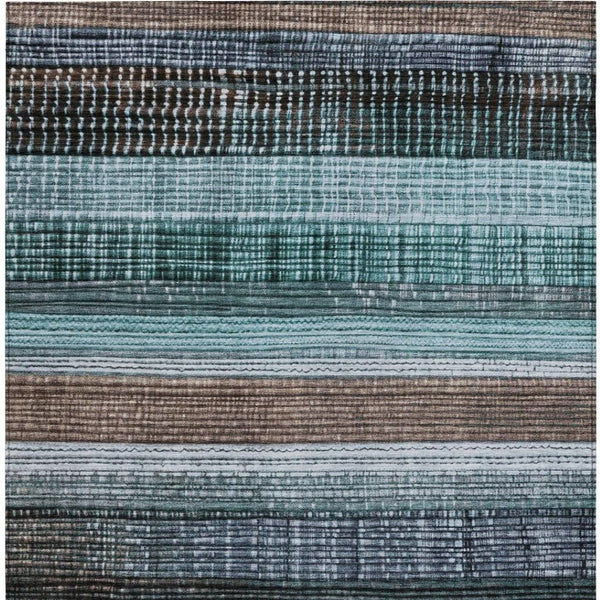 HomeRoots 5' Durable Teal Blue and Brown Striped Area Rug - Washable, Stylish Design for Indoor and Outdoor Use 9' X 12' 623531