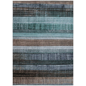 HomeRoots 5' Durable Teal Blue and Brown Striped Area Rug - Washable, Stylish Design for Indoor and Outdoor Use 10' X 14' 623532