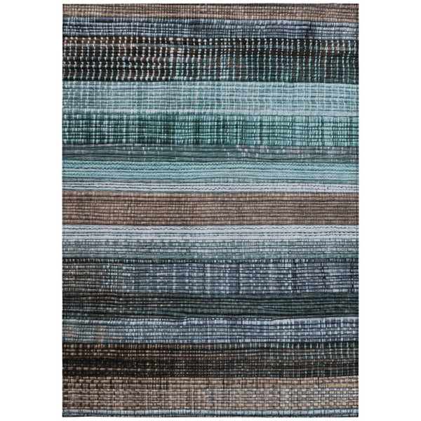 HomeRoots 5' Durable Teal Blue and Brown Striped Area Rug - Washable, Stylish Design for Indoor and Outdoor Use 10' X 14' 623532