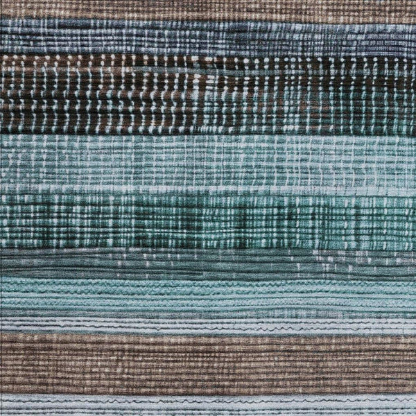 HomeRoots 5' Durable Teal Blue and Brown Striped Area Rug - Washable, Stylish Design for Indoor and Outdoor Use 10' X 14' 623532