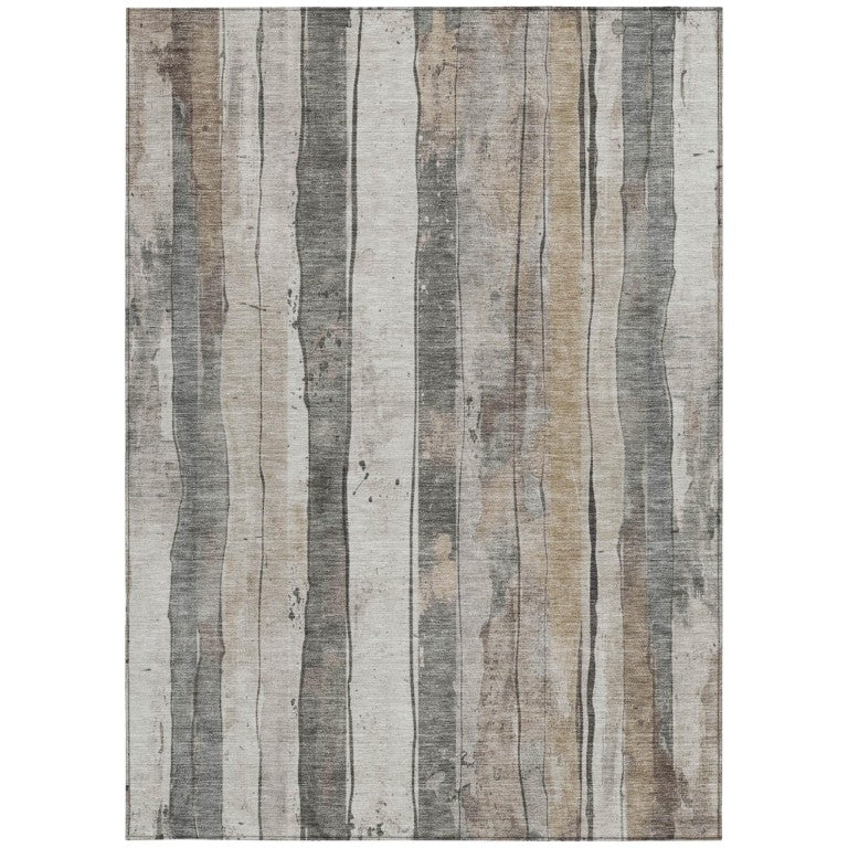 HomeRoots 9x12 Striped Polyester Area Rug Washable for Patios Kitchens and Living Rooms 623549