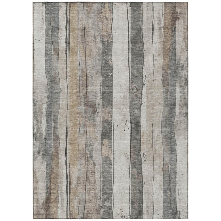 HomeRoots 9x12 Striped Polyester Area Rug Washable for Patios Kitchens and Living Rooms 623549
