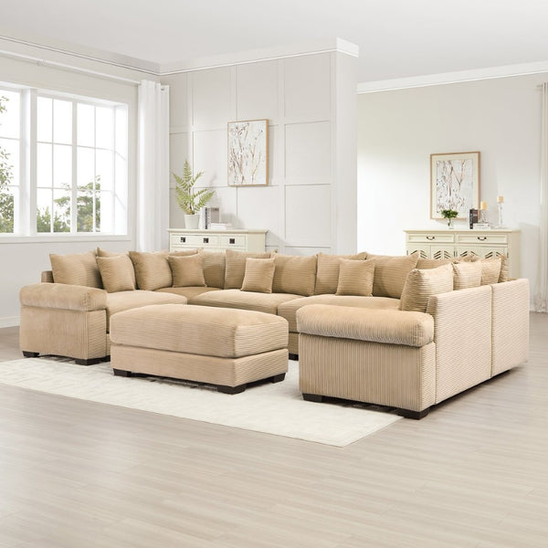 English Elm Oversized Modular Sectional Couch - Cloud-Like Comfort, Soft Camel Corduroy, Ergonomic Design & Ottoman W714S01317-GIGA