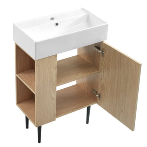 English Elm 21.6" Wood Left Side Storage Bathroom Vanity with Ceramic Sink, Soft-Close Door, Gold Handles, Modern SV000007AAD