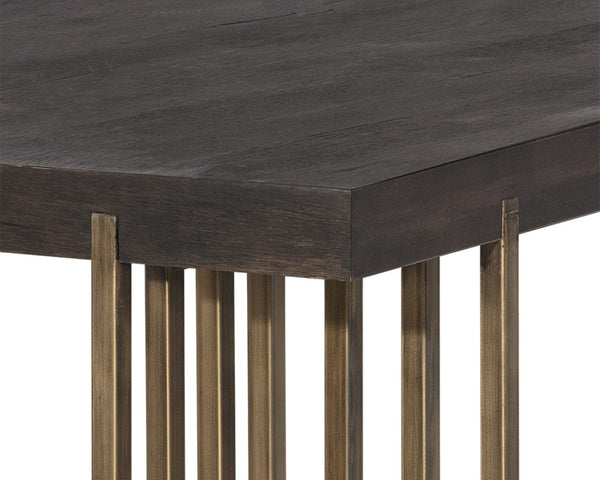 Sunpan ALTO Dining Table - 94.5" Oak Veneer with Distressed Finish, Antique Brass Legs, Seats 8 Comfortably 102947