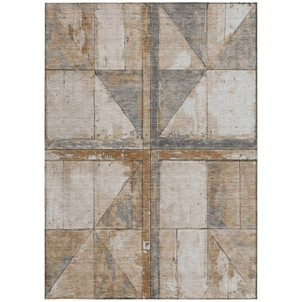 HomeRoots 5' Copper and Gray Geometric Area Rug - Stylish, Washable, Durable for Indoor and Outdoor Spaces 5' X 8' 623606