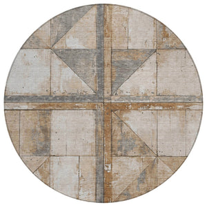 HomeRoots 5' Copper and Gray Geometric Area Rug - Stylish, Washable, Durable for Indoor and Outdoor Spaces 8' Round 623607