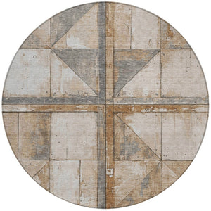 HomeRoots 5' Copper and Gray Geometric Area Rug - Stylish, Washable, Durable for Indoor and Outdoor Spaces 8' Round 623607