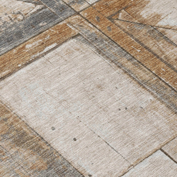 HomeRoots 5' Copper and Gray Geometric Area Rug - Stylish, Washable, Durable for Indoor and Outdoor Spaces 8' Round 623607